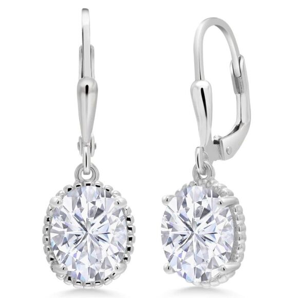 BijouStudios Earrings Jewelry - 925 Sterling Silver with 4.20 Cttw White Moissanite Oval Leverback Hook Earrings